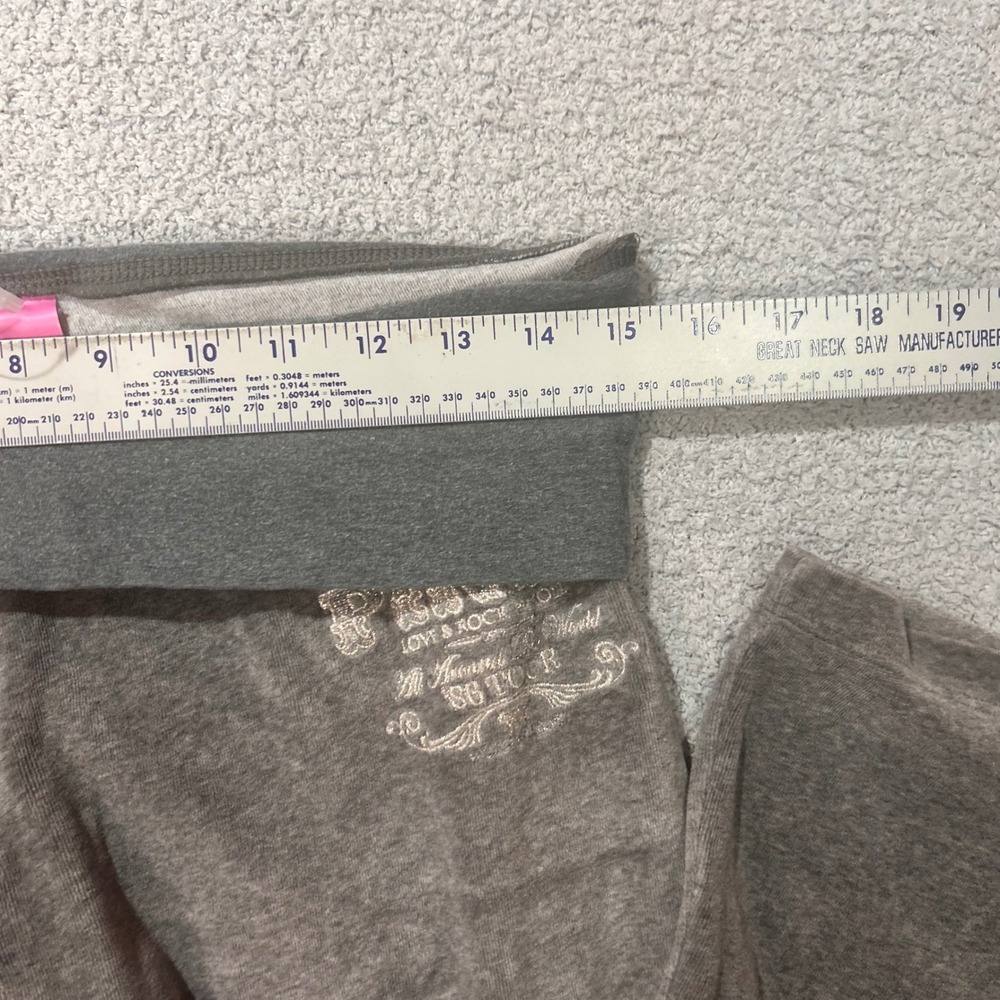 VS Pink Yoga Pants 2005 Velour XS Grey Y2K McBling Flare Foldover Loungewear - Picture 3 of 14
